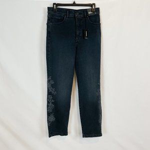 Express Jeans 6 Black Denim Floral Embroidered Mom Jean Super High Rise